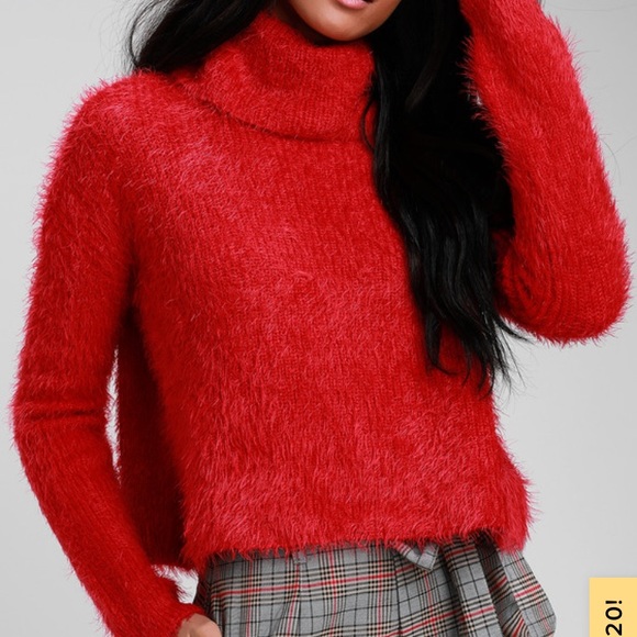 Lulu’s Red Eyelash Cropped Sweater - Picture 3 of 7